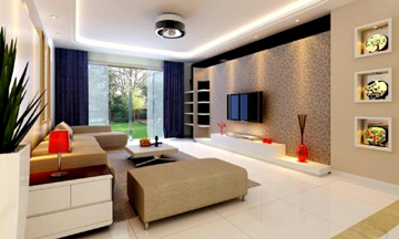 Modern residential interior design with wooden furniture